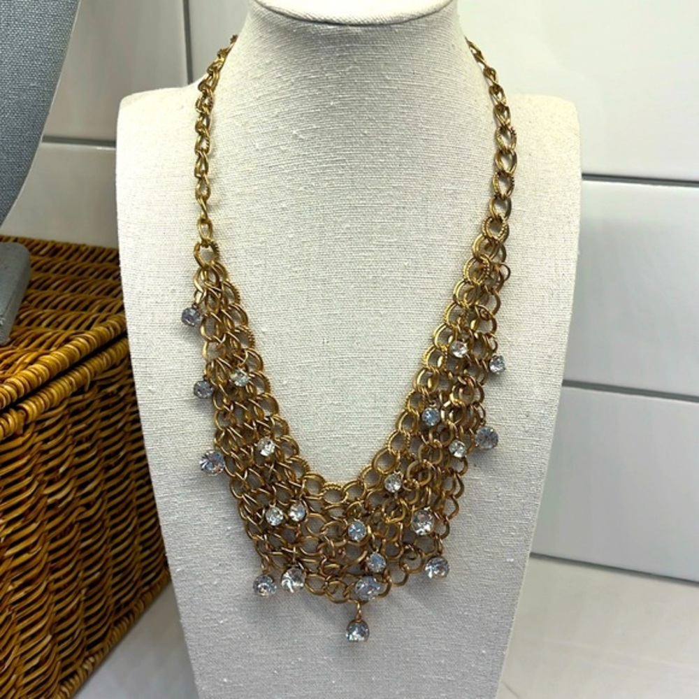 Vintage Collar Fishnet Rhinestone Statement Necklace